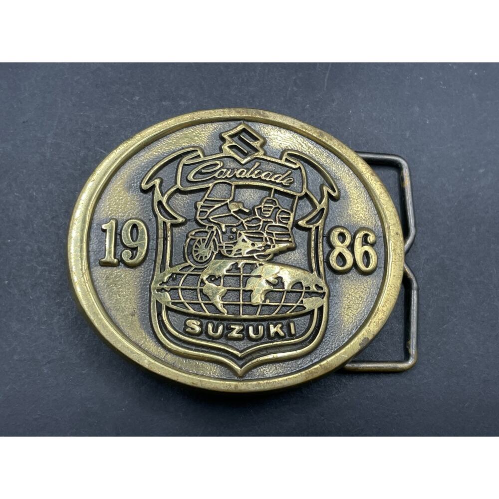 VTG 1986 Suzuki Cavalcade Solid Brass Belt Buckle Motorcycle Bike Biker